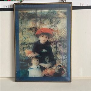 Vintage Renoir “Two Sisters on the Terrace” Stained Glass with chain for hanging